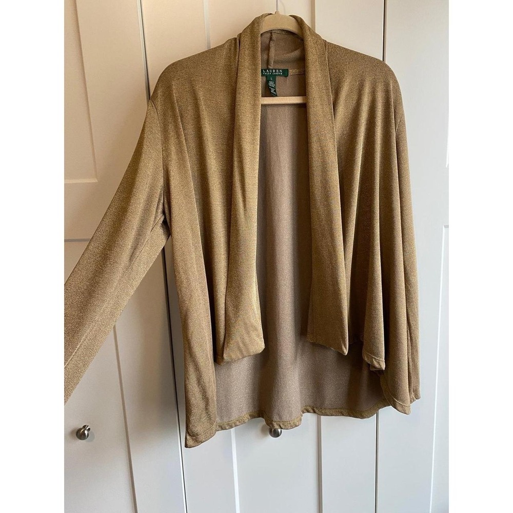 Lauren Ralph LRL Cardigan Sweater Large Lagenlook Open Front Knit Long Tail R1